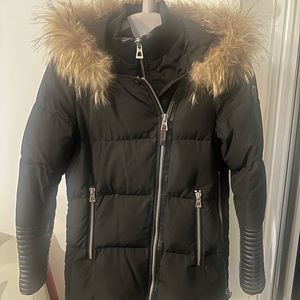 Rudsak black double zippper jacket leather sleeve with fur size S mid length